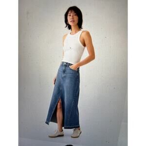 Gap Long denim skirt raw hem front split size 10 NWT